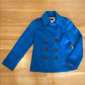 NWOT old Jcrew, bright blue wool size small peacoat.